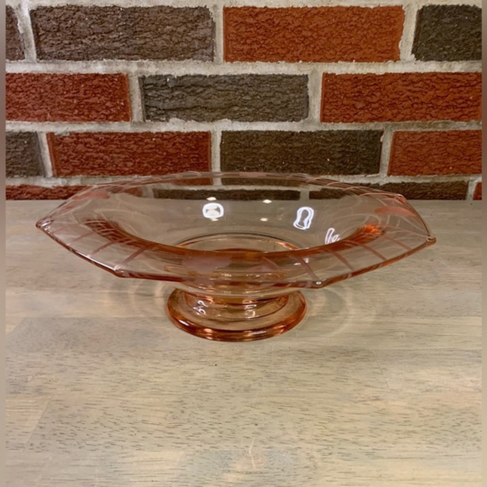 Vintage Pink Depression Glass, Octagon Shape Serving Bowl